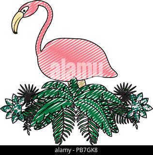 Doodle avec feuilles et branches flamand fleurs exotiques Illustration de Vecteur