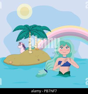 Belle sirène avec Unicorn Illustration de Vecteur