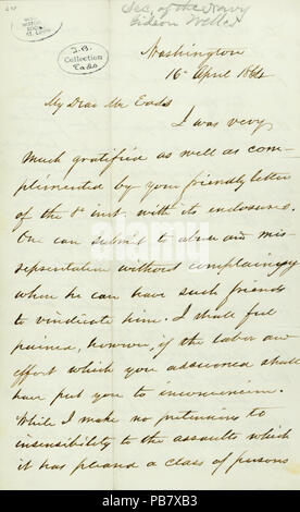 908 Lettre signée Gideon Welles, Washington, à James B. EADS, 16 avril, 1864 Banque D'Images