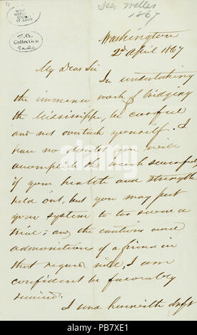 908 Lettre signée Gideon Welles, Washington, à Jas. B. EADS (James B. EADS), Saint Louis, le 2 avril 1867 Banque D'Images