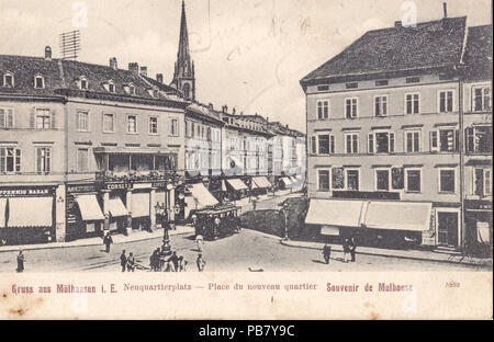 . Français : Carte postale ancienne éditée par I. E., collection souvenir de Mulhouse : Place du nouveau quartier (aujourd'hui Place de la République) . avant le 13 août 1902 786 IE 5232 - Souvenir de Mulhouse - Place du nouveau quartier Banque D'Images