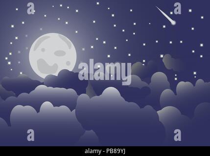 La lune dans le ciel nocturne et les nuages Vector Illustration de Vecteur