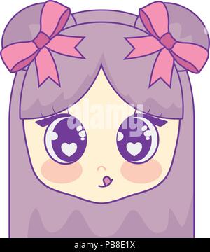 Kawaii cute girl face icône sur fond blanc, vector illustration Illustration de Vecteur