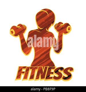 Silhouette de femme athlétique permet avec. Emblème de remise en forme ou l'impression shirt grunge modèle avec motif. Vector illustration. Illustration de Vecteur