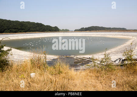 Sutton, Suffolk, UK. 27 juillet 2018 Faible niveau d'eau dans l'irrigation agricole lake après de longues sécheresses estivales, Waldringfield, Suffolk, Angleterre Royaume-uni Crédit : geogphotos/Alamy Live News Banque D'Images