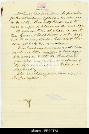 1119 Note de George Harrington concernant les clients de la Maison blanche pour les funérailles d'Abraham Lincoln, (avril 1865) Banque D'Images