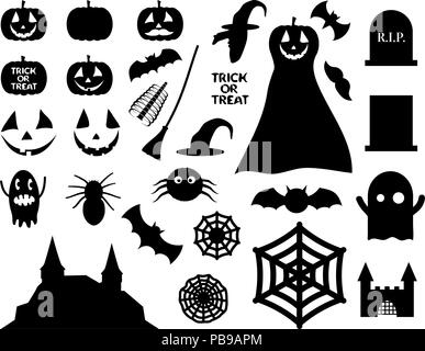 Éléments de décoration Halloween grandes silhouettes noires collection. Illustration de Vecteur