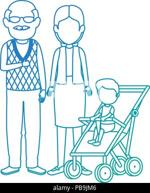 Les grands-parents mignon couple avec petit-fils dans le panier Illustration de Vecteur