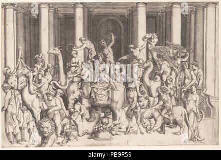 Le Triomphe de Bacchus. Artiste : attribuée à l'Italien Cesare (1523-1567), Parme Ferrare , après une ancienne sculpture de secours. Fiche technique : Dimensions : 12 3/8 x 18 1/2 in. (31,5 x 47 cm) Imprimer boîte 1/8 in. ci-dessous. Date : ca. 1542. Musée : Metropolitan Museum of Art, New York, USA. Banque D'Images
