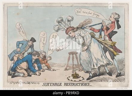 Les restrictions appropriées. Artiste : Thomas ROWLANDSON (britannique, Londres 1757-1827 Londres). Fiche Technique : Dimensions : 9 7/8 x 13 5/16 in. (23,6 × 35,2 cm). Sujet : Charles James Fox (1749-1806), britannique, William Pitt (britannique, 1759-1806) ; George IV, Roi de Grande-Bretagne et d'Irlande (britannique, Londres 1762-1830 Windsor) ; Le très honorable Edmund Burke (britannique, né en Irlande, Dublin Beaconsfield 1729-1797) ; Richard Brinsley Sheridan (Dublin, Irlande 1751-1816 Londres). Date : Janvier 28, 1789. Musée : Metropolitan Museum of Art, New York, USA. Banque D'Images