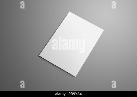 Maquette d'affaires avec un chèque en blanc, A4 (A5) bi-fold brochure avec des ombres réalistes isolé sur fond gris. La brochure est montre l'arrière couverture. Banque D'Images
