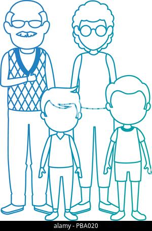 Cute couple avec enfants personnages grands-parents Illustration de Vecteur