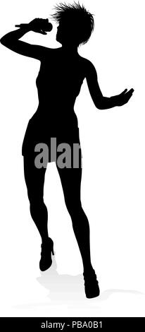 Femme Chanteur Pop Rock Star Silhouette Illustration de Vecteur