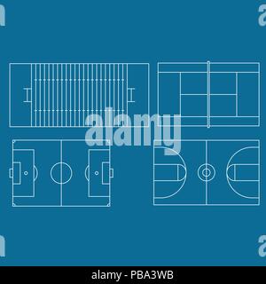 Football, basket-ball, football américain et jeu de tennis Illustration de Vecteur