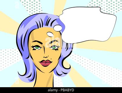 Pop art fille avec bulle. Modèle de page de scénario. Illustration de Vecteur