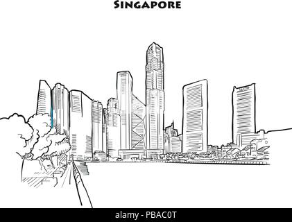 Singapour dessin. Croquis vecteur dessiné à la main de singapores finances district. Illustration de Vecteur