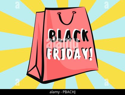 Le vendredi noir Vente affiche publicitaire. Sac Pop Art vecteur Illustration de Vecteur