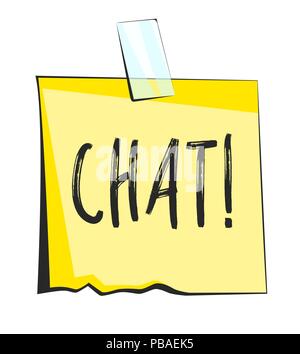 Post-it jaune avec du scotch. Chat le lettrage. Autocollant papier Illustration de Vecteur