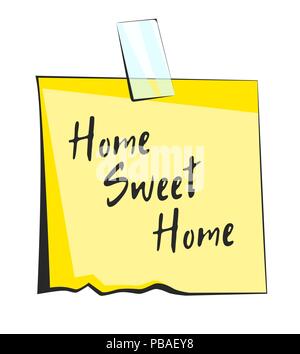 Home sweet home papier post-it. Autocollant rétro Illustration de Vecteur