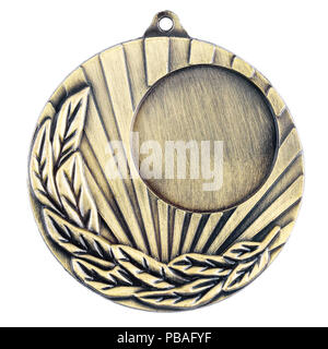 Médaille or blanc isolé sur fond blanc. Médaille d'or de décoration modèle à copier l'espace. Banque D'Images