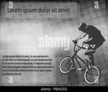 Stunt BMX cycliste sur fond abstrait avec l'espace pour le texte - vector Illustration de Vecteur