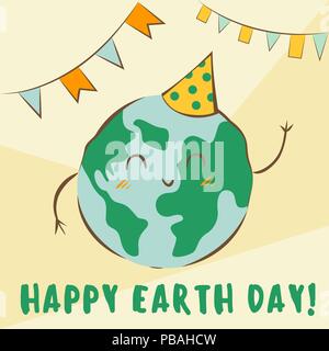 Heureux le jour de la terre l'illustration vectorielle. Cute kawaii Planète Nature. Illustration de Vecteur