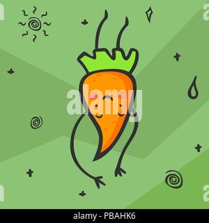 Kawaii Cute cartoon carotte. Smiling et danse de caractère de légumes. Aliment sain. Vector illustration Illustration de Vecteur