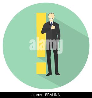 Homme pleine longueur avec point d'exclamation. Personne bien sûr. L'expression "meilleur choix". La décision de faire signe. Modèle plat. Vector illustration Illustration de Vecteur