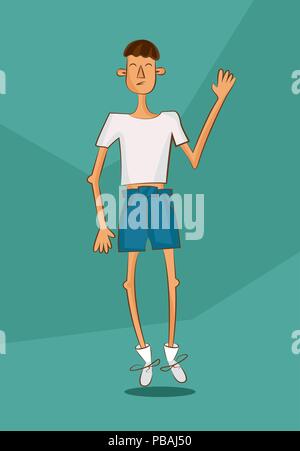 Jeune homme en chemise blanche avec un poids insuffisant. Comic cartoon illustration. Mauvaise alimentation article image. Caractère vectoriel Illustration de Vecteur