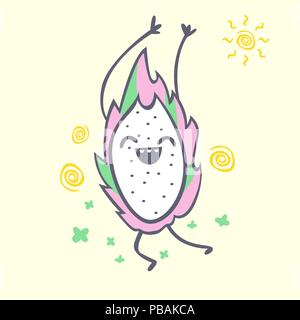 Fruit du dragon, personnage, cute kawaii pitaya, vector illustration Illustration de Vecteur