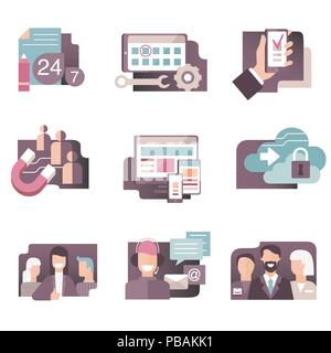 Gradient vector set icônes télévision en couleurs tendance des gens d'affaires, développement web, centre d'appels et concepts seo. Isolated on white Illustration de Vecteur