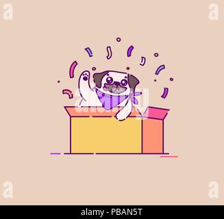 Le PUG dog semble, d'une boîte. Télévision vector illustration Illustration de Vecteur