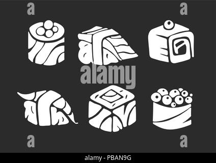 Rouleaux de sushi vector icons set, plats asiatiques Illustration de Vecteur