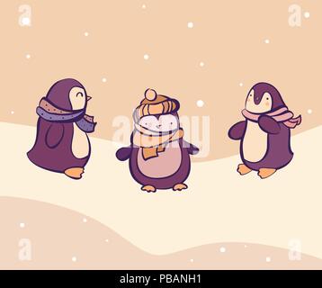 Cartoon Vector set de pinguins dans différentes vues Illustration de Vecteur