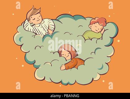 Les enfants dormant sur le cloud. Cartoon style vector illustration Illustration de Vecteur