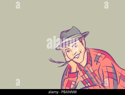 Fermer boy mentir et sourire, style graphiques vector illustration Illustration de Vecteur