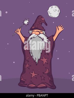 Ancien assistant d'astrologue prêt à épeler, cartoon style vector illustrationOE Illustration de Vecteur