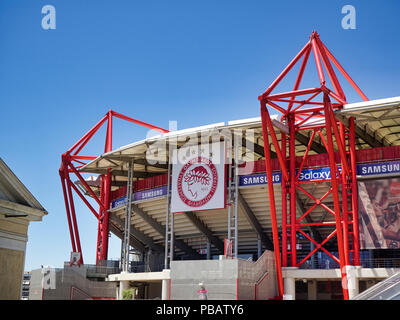 Athènes, Grèce - 29 juin 2018. Le Georgios Karaiskakis Stadium, domicile de l'équipe de l'Olympiacos Football Club dans le style néoclassique, Falir Le Pirée, Athènes. Banque D'Images
