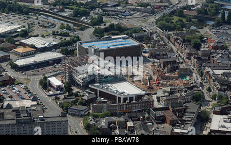 Vue aérienne de nouveau développement autour de rue Academy, le centre-ville de Warrington, Royaume-Uni Banque D'Images