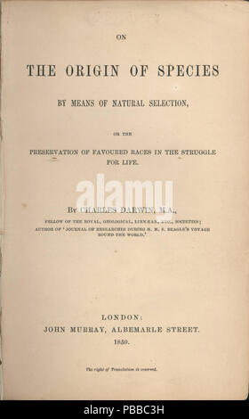 1141 Origine des espèces page titre Banque D'Images