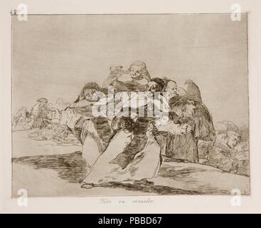 Francisco de Goya y Lucientes / 'tout est sens dessus dessous". 1810 - 1814. Eau-forte, Burin sur papier ivoire. Aussi connu sous le nom de l'oeuvre : DESASTRES DE LA GUERRA (1810-1815) -DÉSASTRE Nº 42-TODO VA REVUELTO. Musée : Musée du Prado, Madrid, España. Banque D'Images