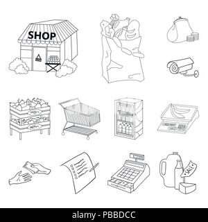 Supermarché et l'équipement de l'ensemble des icônes contour design pour la collection. Achat de produits vector illustration stock symbol. Illustration de Vecteur