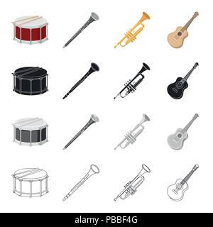 Instruments, animation, musicien et l'autre icône de style dessin animé. Les théâtres, les jeux, les loisirs, l'ensemble des icônes dans la collection. Illustration de Vecteur