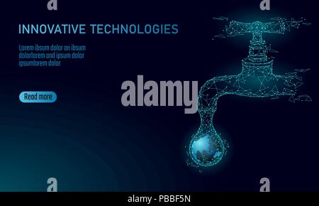Économiser de l'eau faible concept poly. Planète écologie triangle polygonale Océan mer bannière de sécurité. Touchez l'eau Fuite goutte fixer la nature des soins de l'environnement mondial journée mondiale vector illustration Illustration de Vecteur