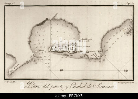 1204 Plano del Puerto y Ciudad de Syracuse - Moreno José - 1790 Banque D'Images