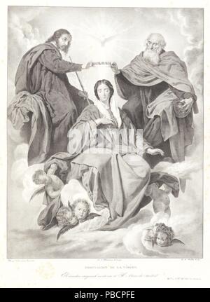 José de Madrazo y Agudo ; du vrai Establecimiento Litográfico de Madrid ; Pierre Jacques Feillet -lithographe- (après Diego Rodríguez de Silva y Velázquez) / "couronnement de la Vierge". 1829 - 1832. L'aquatinte, lithographie crayon lithographique, grattoir sur papier vélin ; 1829 - 1832. L'aquatinte, lithographie crayon lithographique, grattoir sur papier vélin. Musée : Musée du Prado, Madrid, España. Banque D'Images