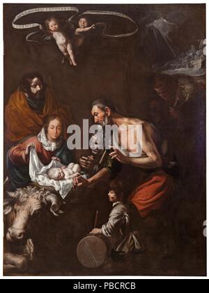 Antonio del Castillo Saavedra / 'l'Adoration des bergers". XVII siècle. Huile sur toile. Musée : Musée du Prado, Madrid, España. Banque D'Images