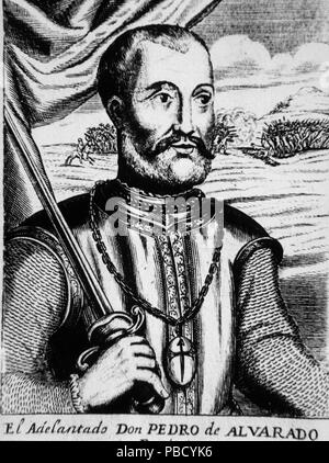 , PEDRO DE ALVARADO. CONQUISTADOR ESPAÑOL . BADAJOZ 1485 - 1541. La gravure en ' ' LAS DECADAS DE HERRERA. BIBLIOTECA INSTITUTO DE CULTURA HISPANICA . MADRID. SFGP / © KORPA. Banque D'Images