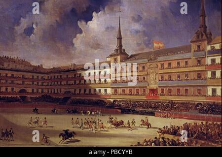 PHARAMOND BLANCHARD ,. PINTOR FRANCES . 1805 - 1873. ' CORRIDA DE TOROS PLAZA MAYOR DE MADRID '. 1846 OLEO. PALACIO DE ORLÉANS . SEVILLA. MADRD PINTADO. TAUROMAQUIA. SFGP / © KORPA. Banque D'Images