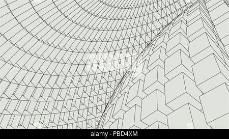 Abstract 3d allumé Mesh déformé Sphere . En Néon . Technologie futuriste Élément HUD . Élégant détruit . Big Data Visualisation . Illustration de Vecteur